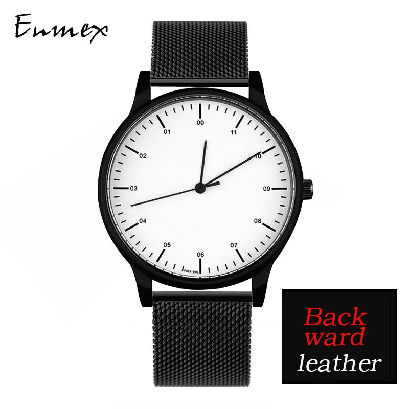 gift Enmex backward wristwatch creative design reversal time simple styleanti-clockwise casual  quartz  left-hand watch