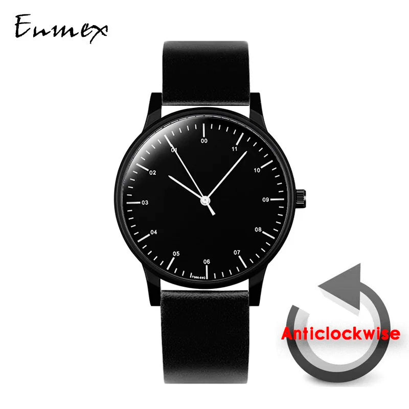 gift Enmex backward wristwatch creative design reversal time simple styleanti-clockwise casual  quartz  left-hand watch