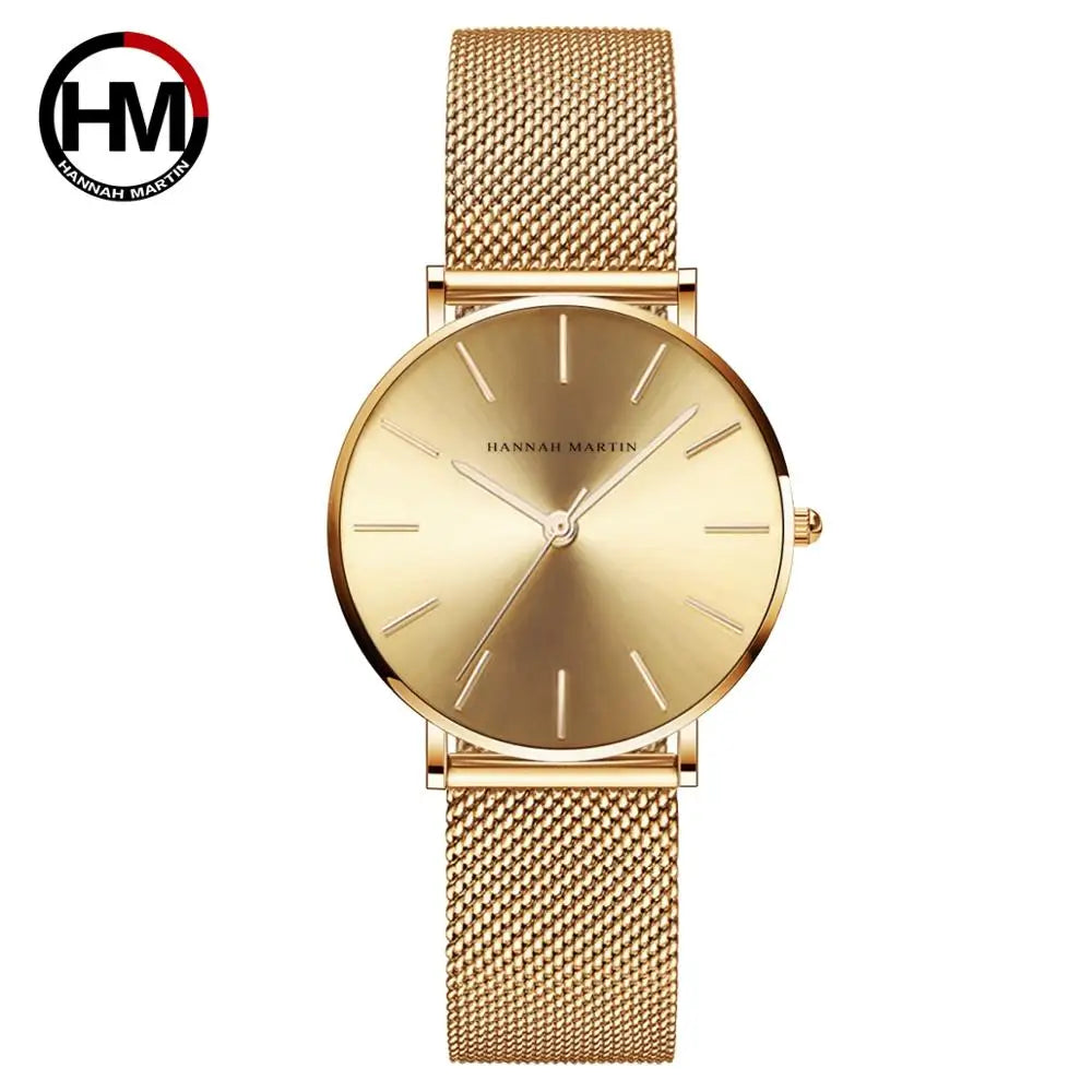 HANNAH MARTIN Brand Quality Stainless Steel Japan Quartz Movement Waterproof Women 36mm Full Rose Gold Ladies Dropshipping Watch