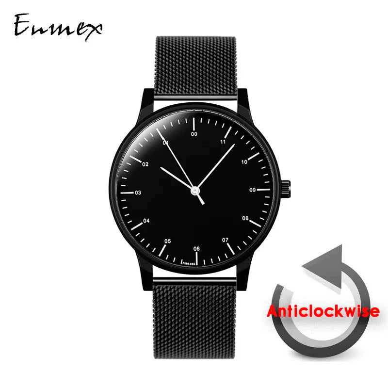 gift Enmex backward wristwatch creative design reversal time simple styleanti-clockwise casual  quartz  left-hand watch