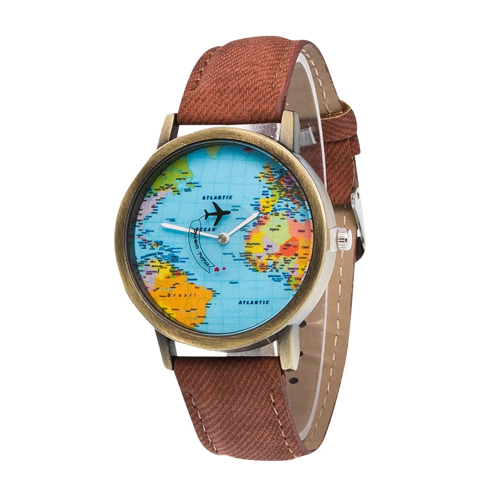 Fashion Global World Map Plane Denim Fabric Band Watch Casual Men Women Wristwatches Quartz Watch Gift Horloges Relógio