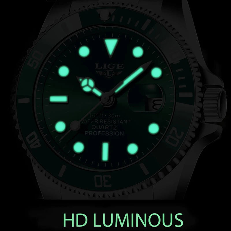 LIGE Diver Watch Men Top Brand Luxury Waterproof Luminous Watches For Men Fashion Military Men's Quartz Wristwatch Reloj Hombre