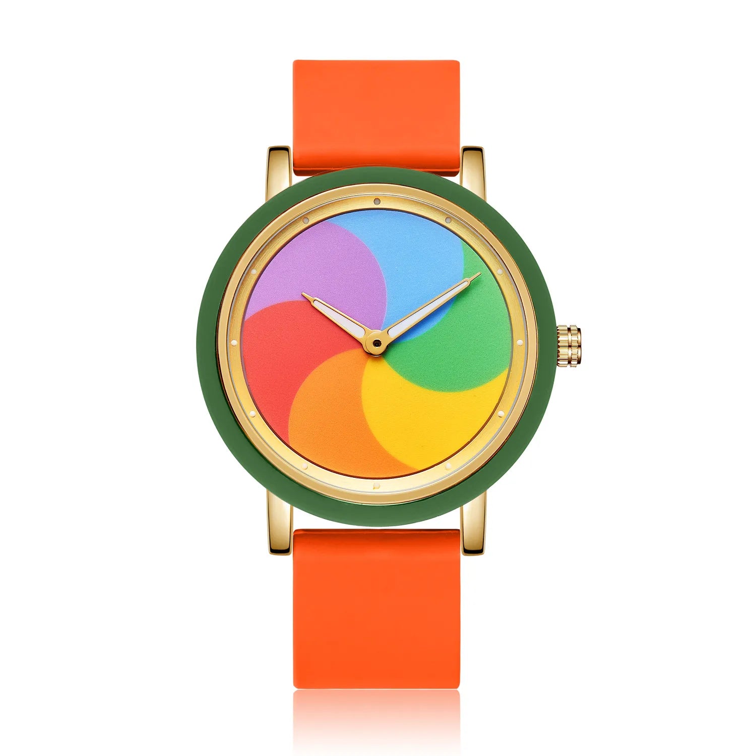 Personality leisure rainbow rotating dial silicone strap round quartz watch