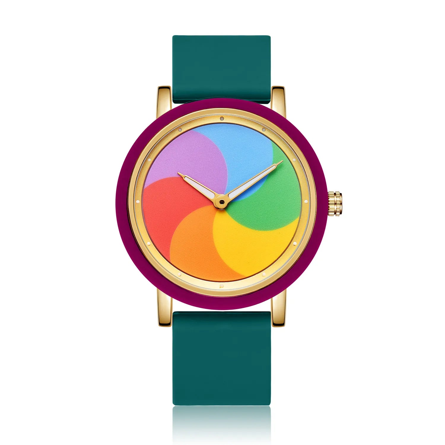 Personality leisure rainbow rotating dial silicone strap round quartz watch