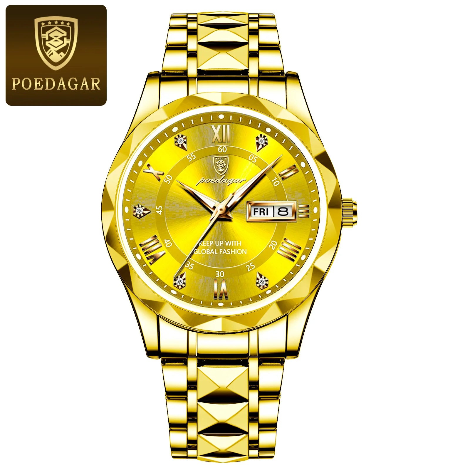 POEDAGAR Luxury Men Wristwatch Waterproof Luminous Date Week Watch For Man Stainless Steel Men's Watches Quartz Male Clock Sport