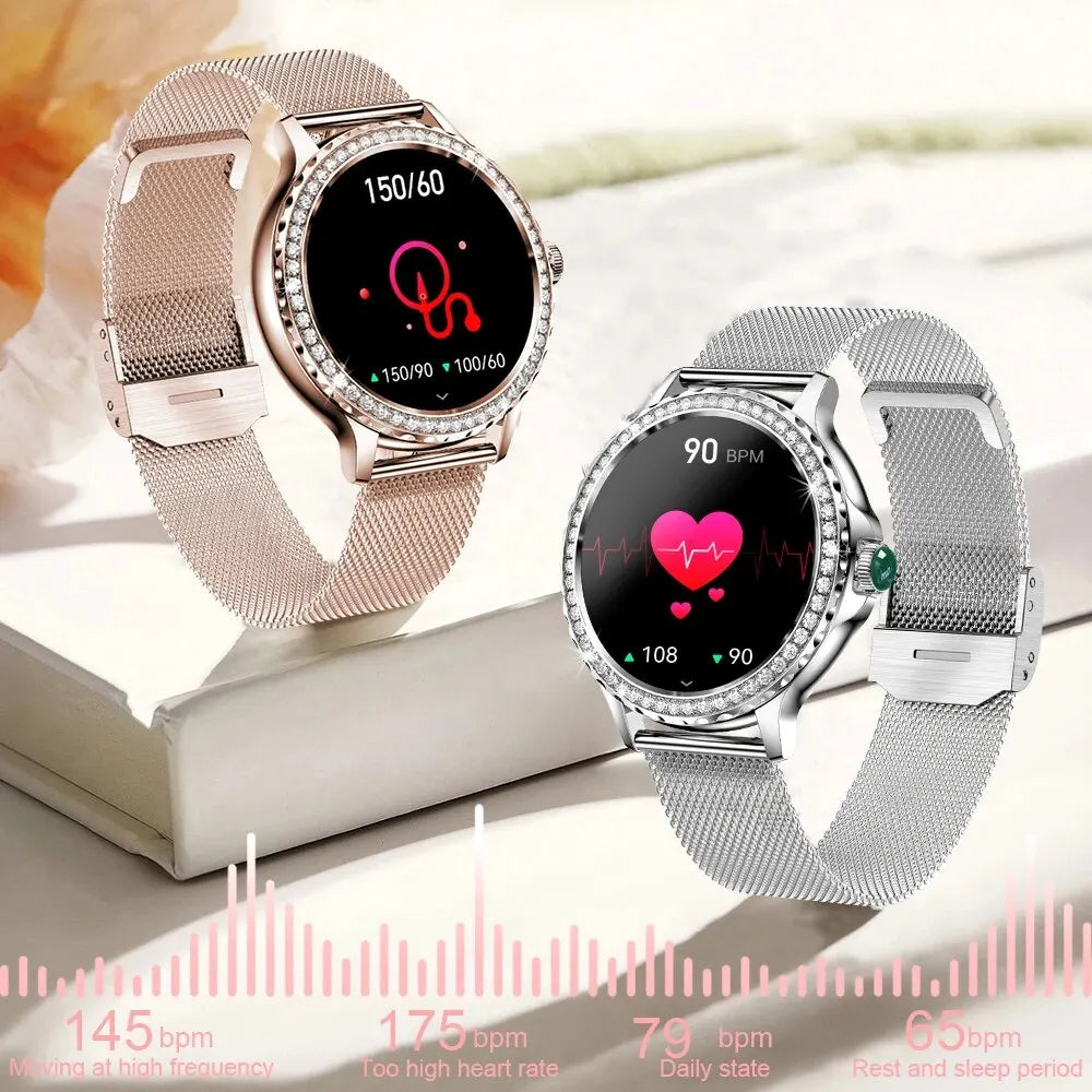 MEVADEN Rose Gold Smart Watch Bluetooth Call Lady 100+ Sports Mode Fitness Health Monitor Women Smartwatch for IOS Android NX19