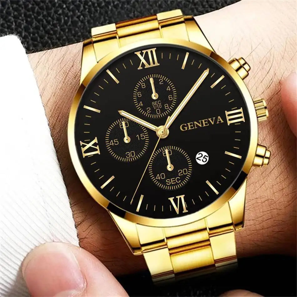 Fashion Men Business Watches Roma Dial Date Calendar Quartz Watch Reloj Hombre（Without Box）