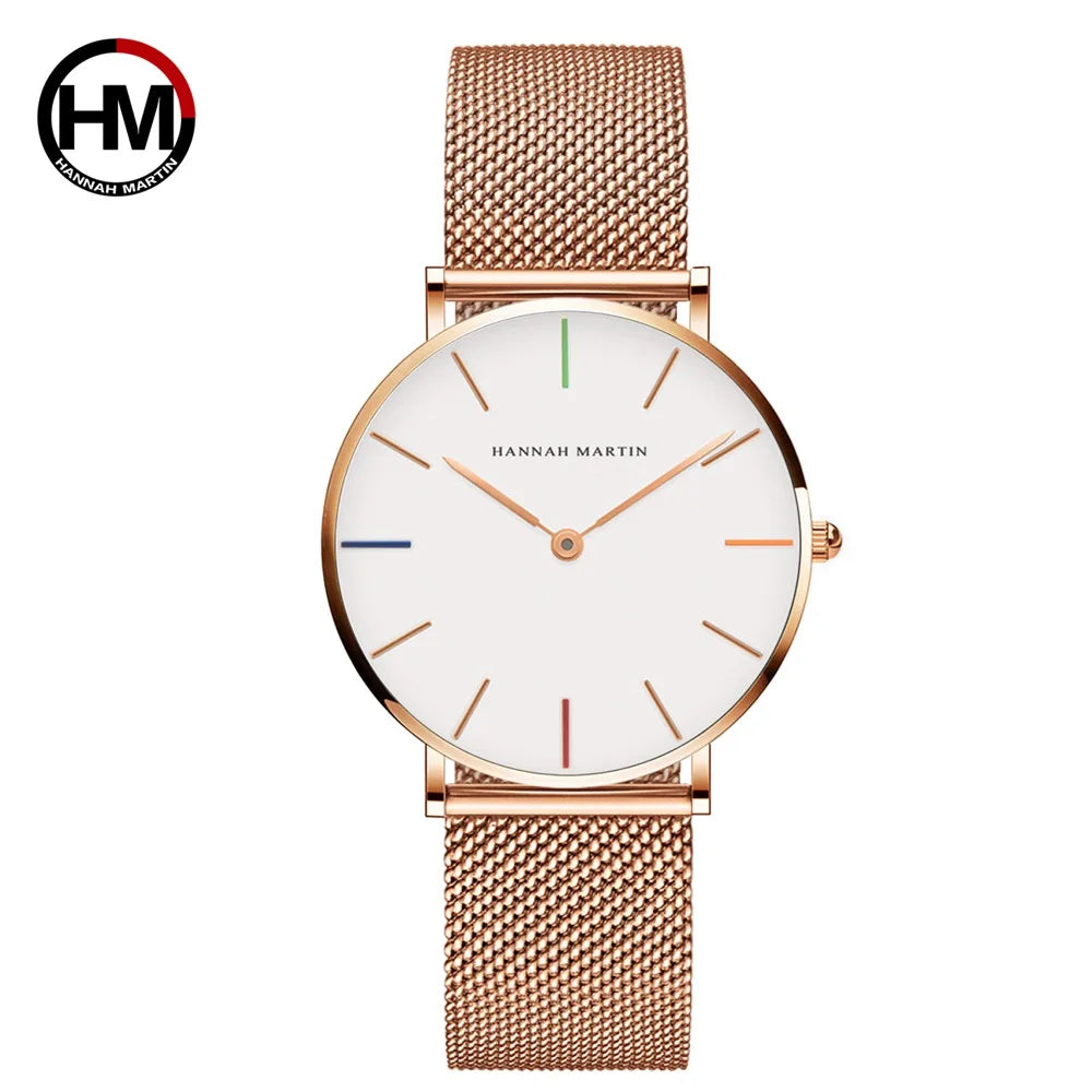 HANNAH MARTIN Brand Quality Stainless Steel Japan Quartz Movement Waterproof Women 36mm Full Rose Gold Ladies Dropshipping Watch