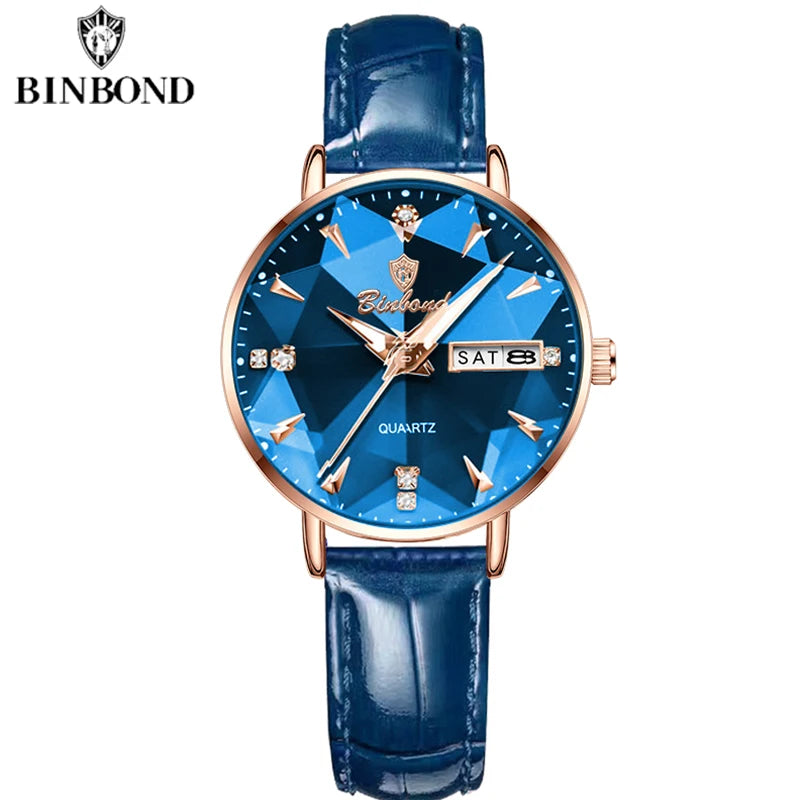 BINBOND New Women's Watch High Quality Elegant Jewelry Design Waterproof Quartz Watch Luxury Rose Gold Wmen's Watch Reloj Mujer