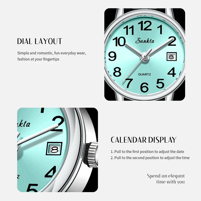 2026 SUNKTA Luxury Womens Watch Elegant Fashion Quartz Wristwatches 30M Waterproof Steel Strap Watches Ladies Gifts Reloj Mujer