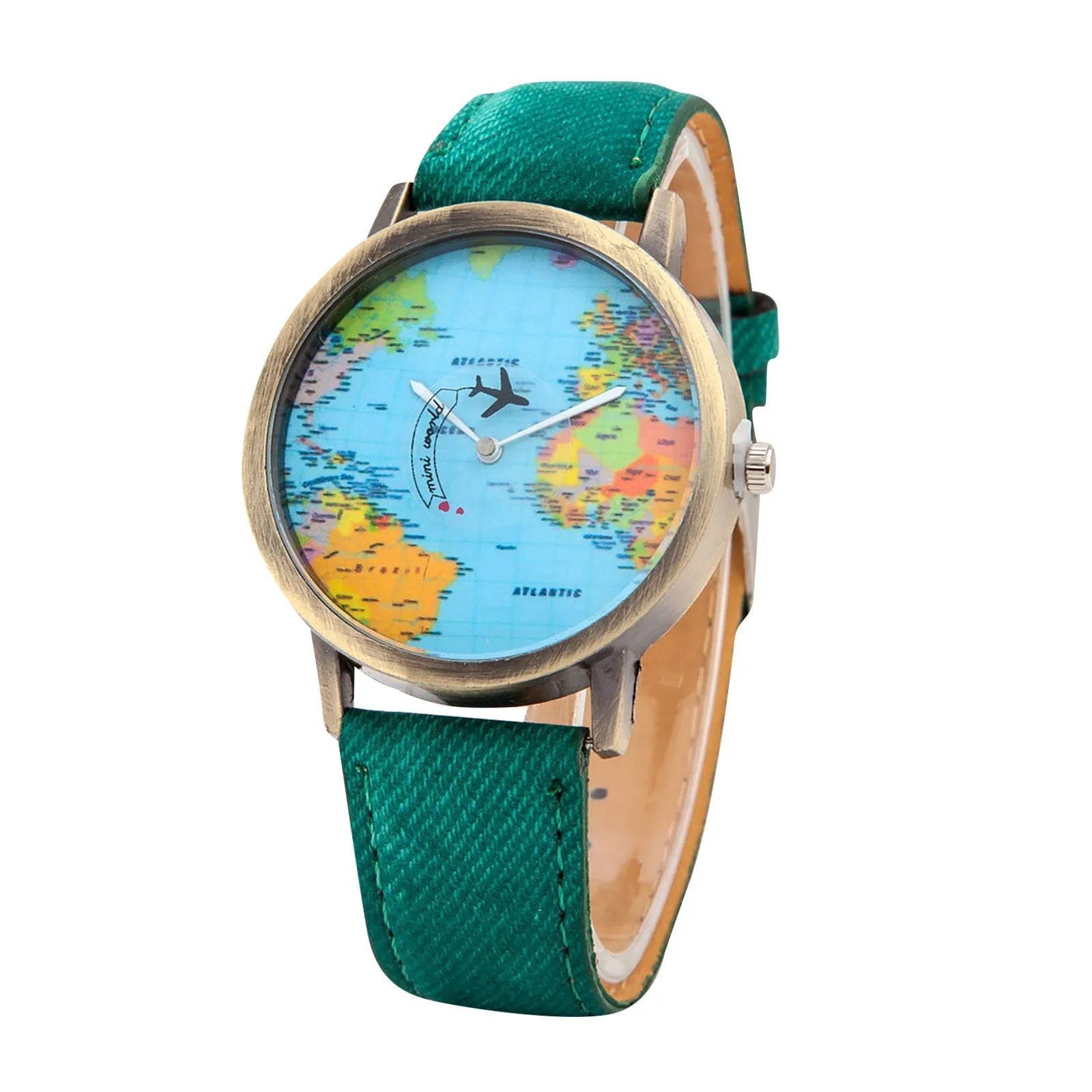 Fashion Global World Map Plane Denim Fabric Band Watch Casual Men Women Wristwatches Quartz Watch Gift Horloges Relógio