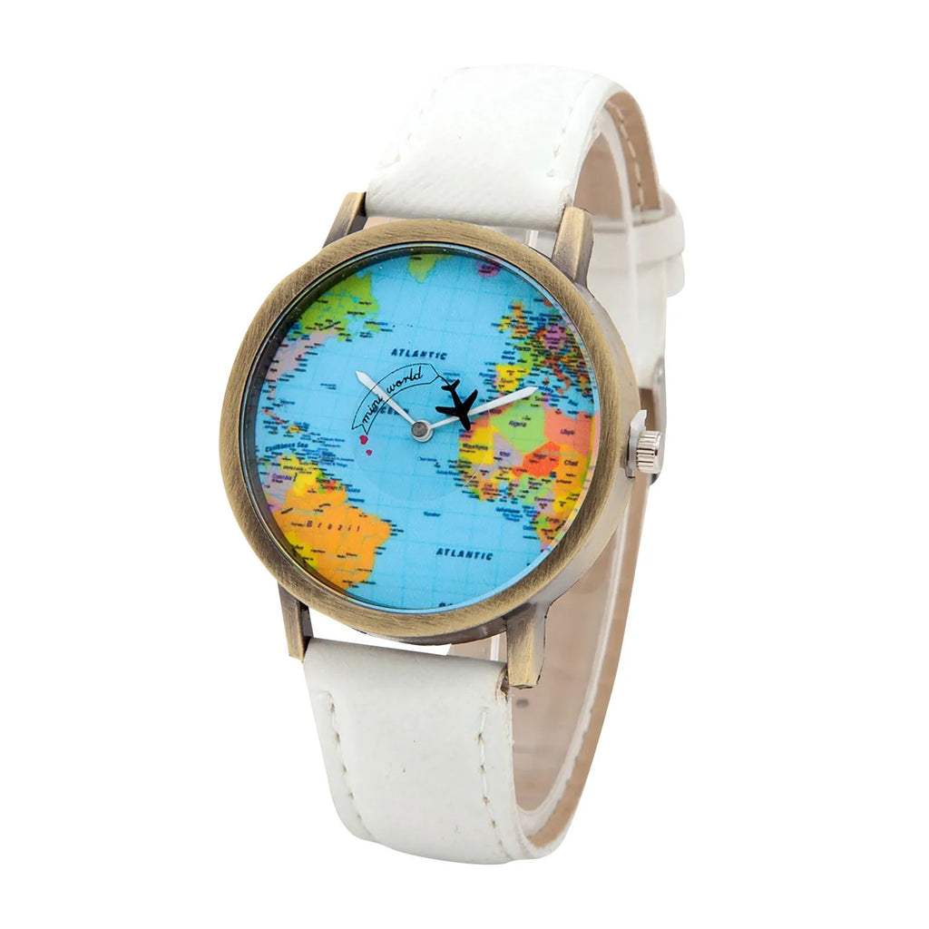 Fashion Global World Map Plane Denim Fabric Band Watch Casual Men Women Wristwatches Quartz Watch Gift Horloges Relógio