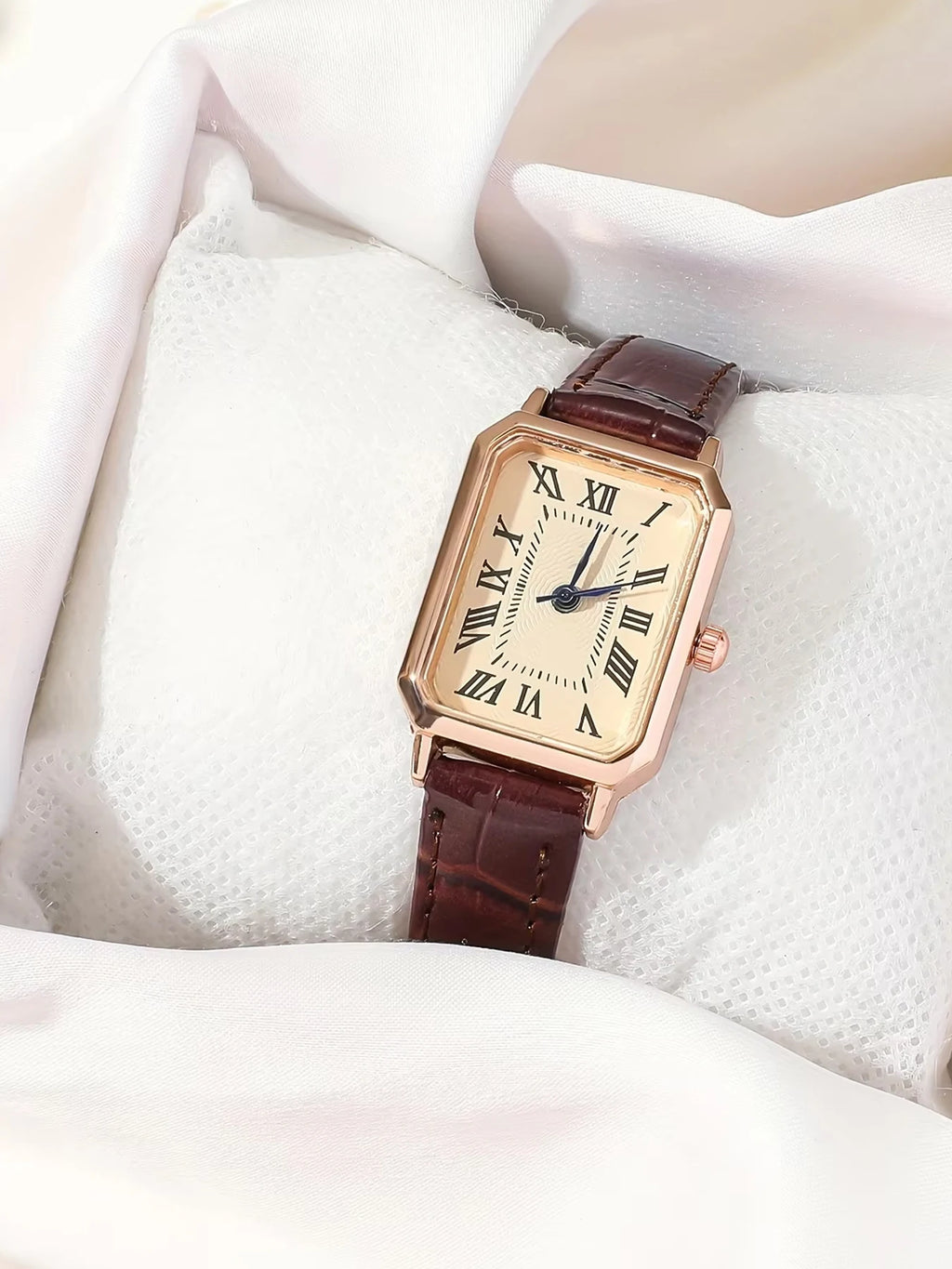 Casual Rectangle Pointer Quartz Watch Rome Fashion Analog Retro PU Leather Wrist Watch For Women Girls