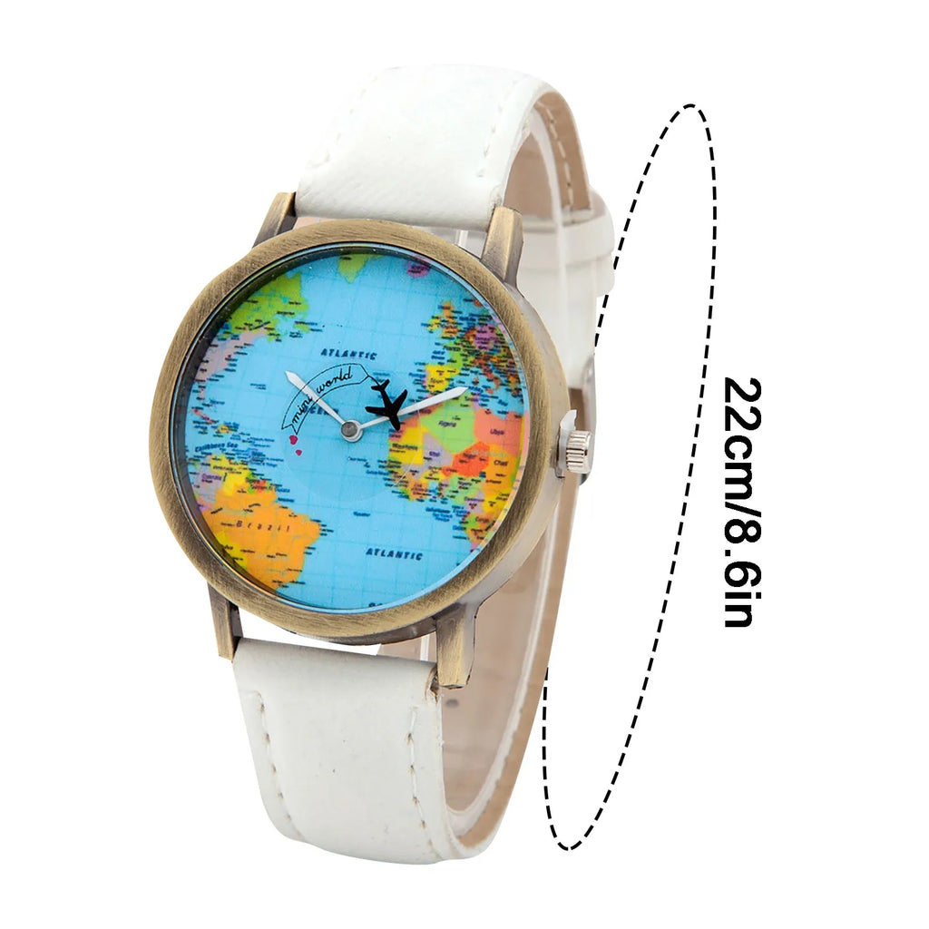 Fashion Global World Map Plane Denim Fabric Band Watch Casual Men Women Wristwatches Quartz Watch Gift Horloges Relógio
