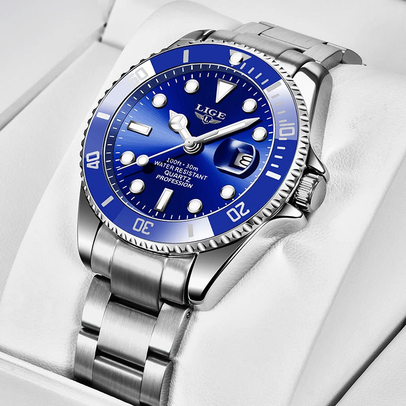 LIGE Diver Watch Men Top Brand Luxury Waterproof Luminous Watches For Men Fashion Military Men's Quartz Wristwatch Reloj Hombre