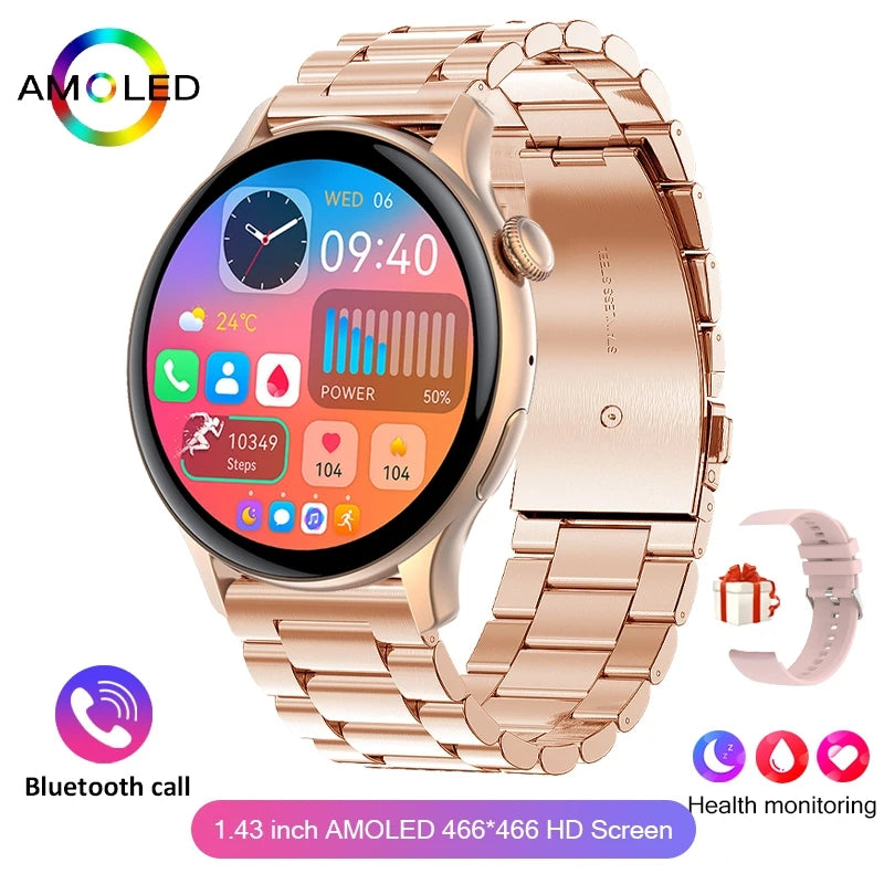 2026 New True AMOLED Smart Watch Ladies Screen Always Show Time 466*466 HD Health Tracker Voice Calling NFC Smartwatch Women