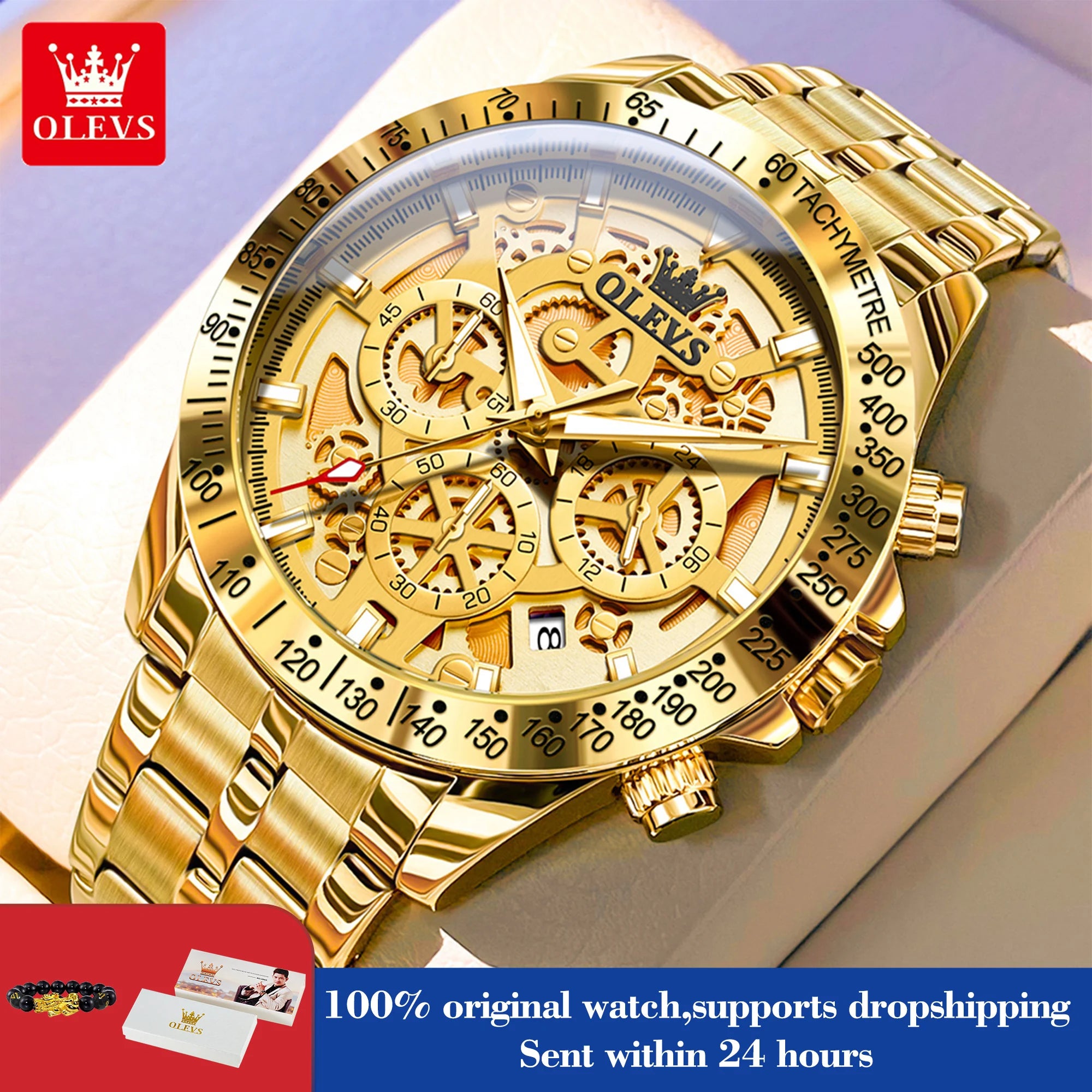 OLEVS 9913 Man Watches 44mm Big Dial Luxury Business Quartz Watch For Men Waterproof Luminous Chronograph Fashion Men Hand Clock