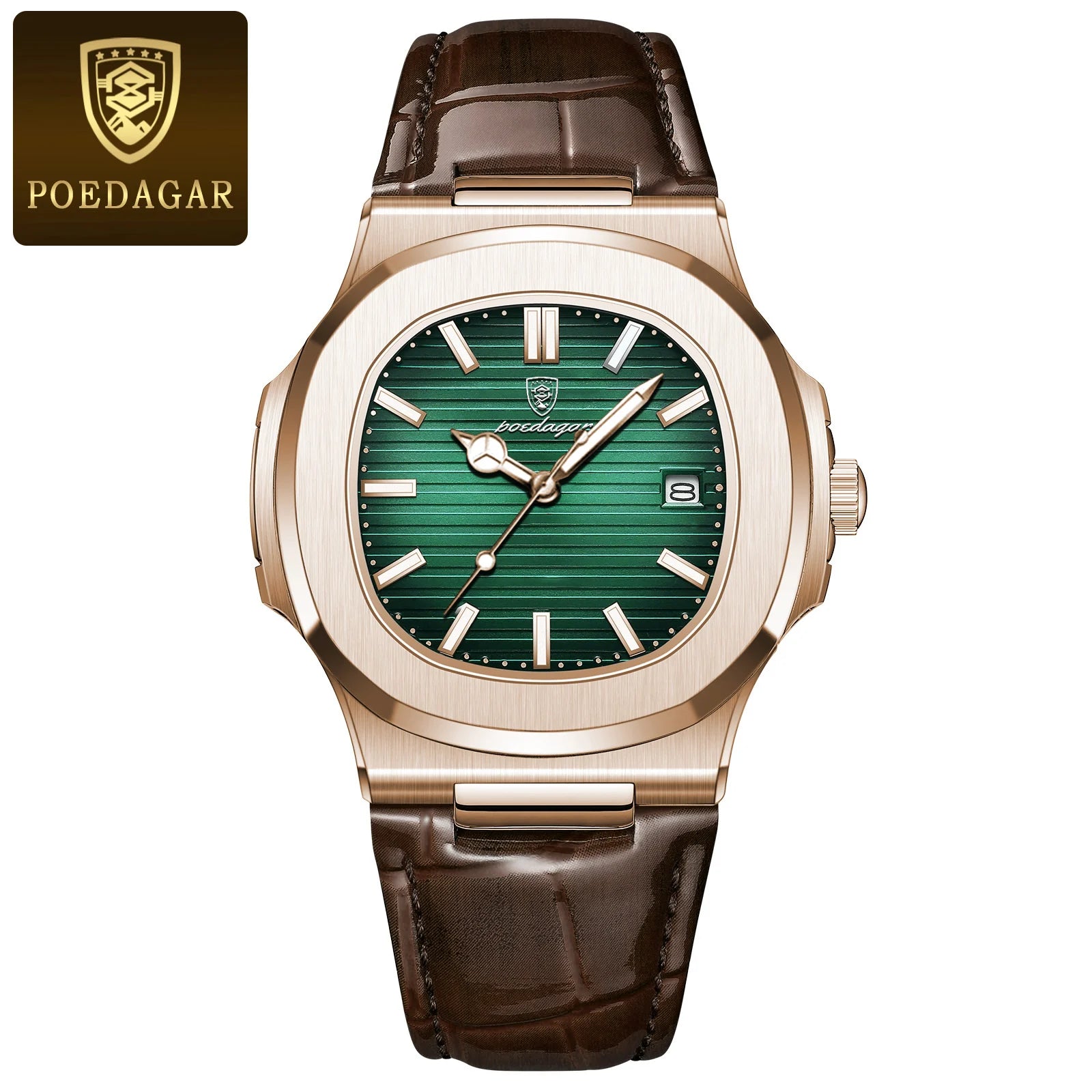 POEDAGAR Top Luxury Man Watch Date Waterproof Luminous Leather Watches For Men High Quality Square Men's Quartz Wristwatch Reloj
