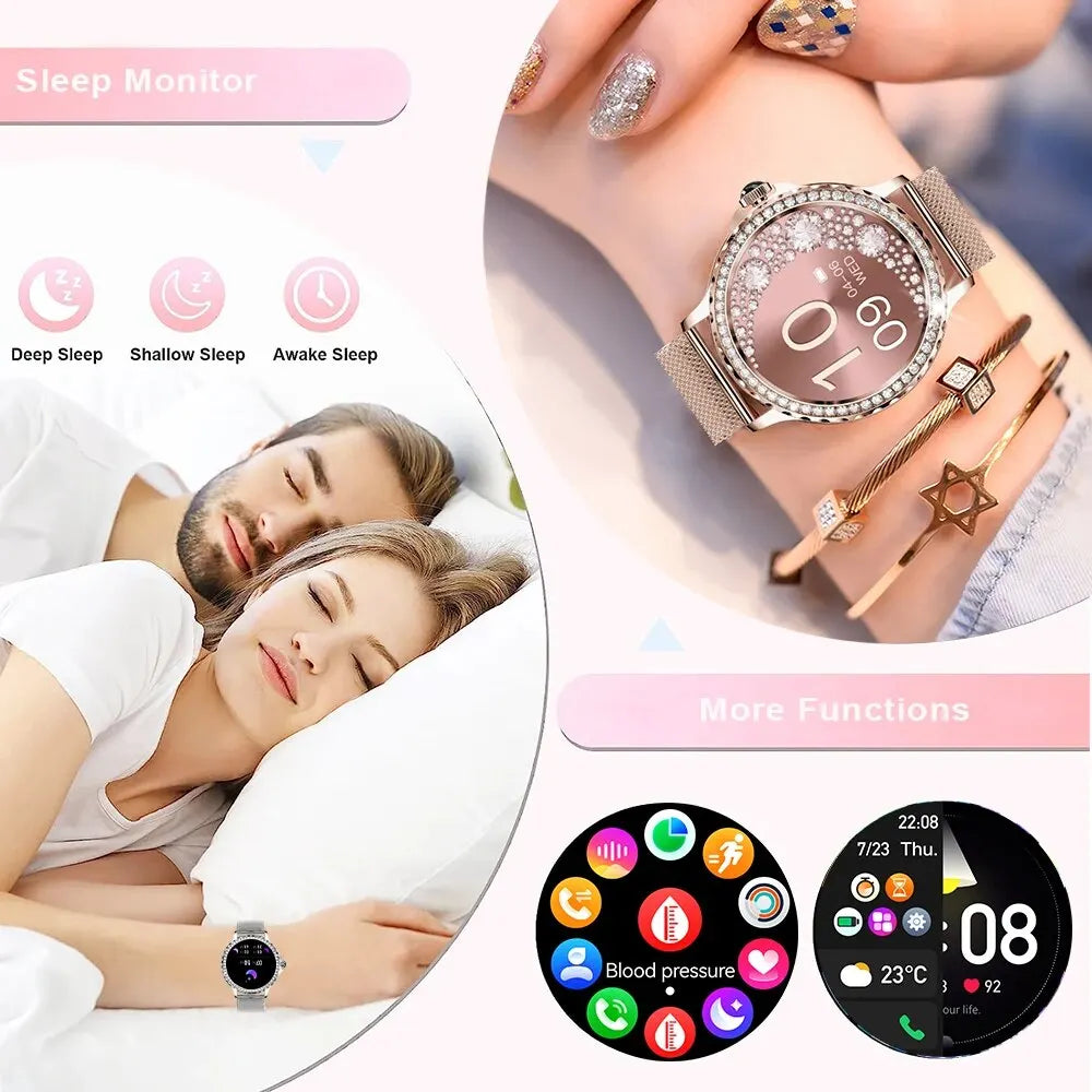MEVADEN Rose Gold Smart Watch Bluetooth Call Lady 100+ Sports Mode Fitness Health Monitor Women Smartwatch for IOS Android NX19