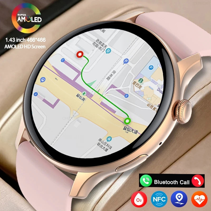 2026 New True AMOLED Smart Watch Ladies Screen Always Show Time 466*466 HD Health Tracker Voice Calling NFC Smartwatch Women