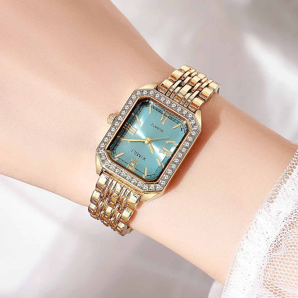 1/2/3/5PCS Fashion Rectangle Women Watches Set Ladies Rhinestone Quartz Watch Bracelet Strap Wristwatch（Without Box）