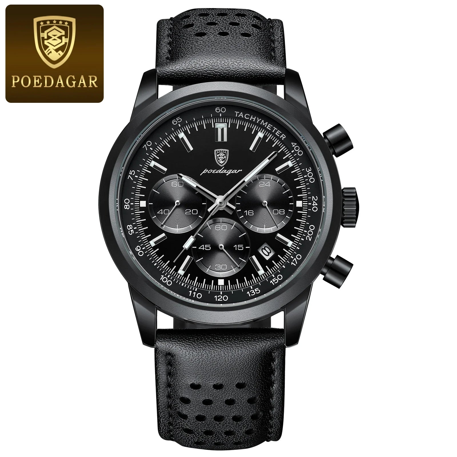 POEDAGAR Top Brand Luxury Man Watch Waterproof Chronograph Luminous Date Wristwatch For Men Quartz Leather Men's Watches Sprots