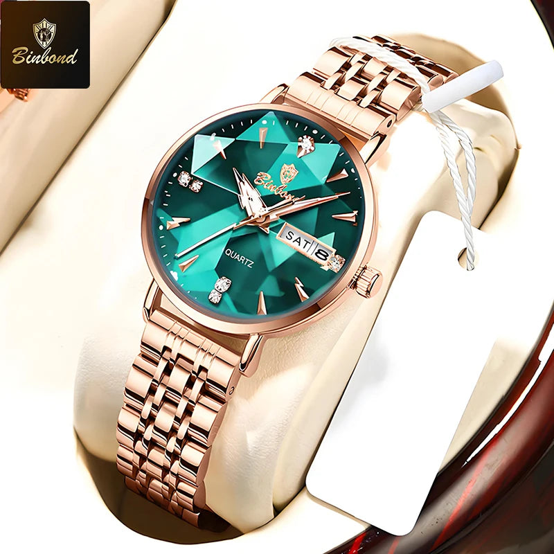 BINBOND New Women's Watch High Quality Elegant Jewelry Design Waterproof Quartz Watch Luxury Rose Gold Wmen's Watch Reloj Mujer
