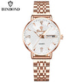 BINBOND New Women's Watch High Quality Elegant Jewelry Design Waterproof Quartz Watch Luxury Rose Gold Wmen's Watch Reloj Mujer