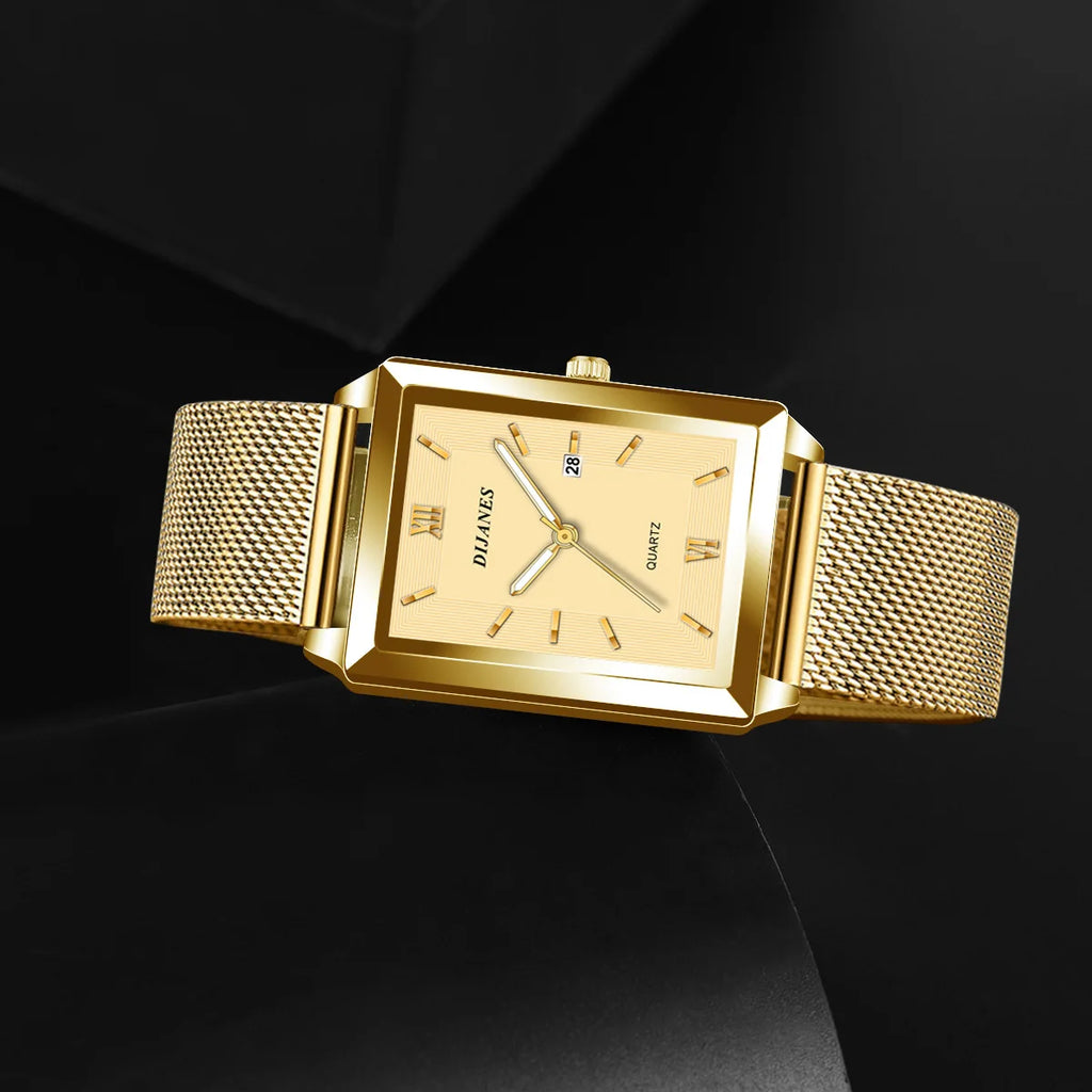 New Luxury Fashion Gold Watch for Women Men Stainless Steel Quartz Wristwatch Women's Watches Ladies Calendar Clock