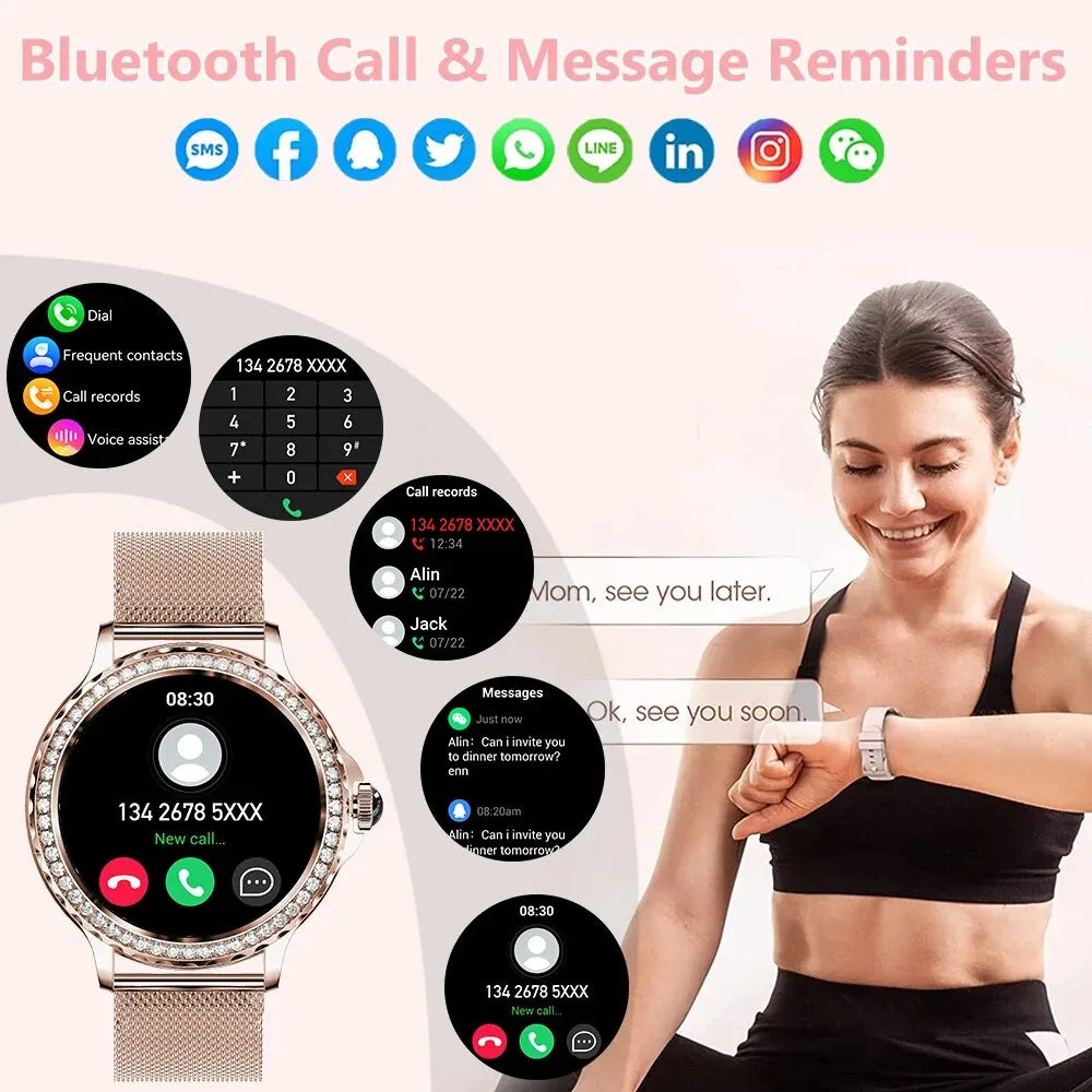 MEVADEN Rose Gold Smart Watch Bluetooth Call Lady 100+ Sports Mode Fitness Health Monitor Women Smartwatch for IOS Android NX19