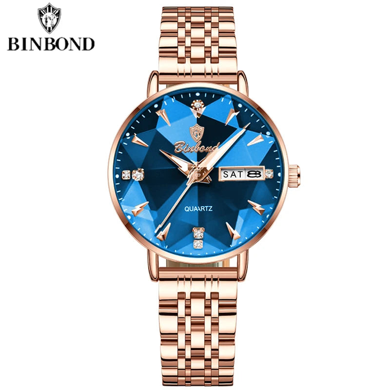 BINBOND New Women's Watch High Quality Elegant Jewelry Design Waterproof Quartz Watch Luxury Rose Gold Wmen's Watch Reloj Mujer