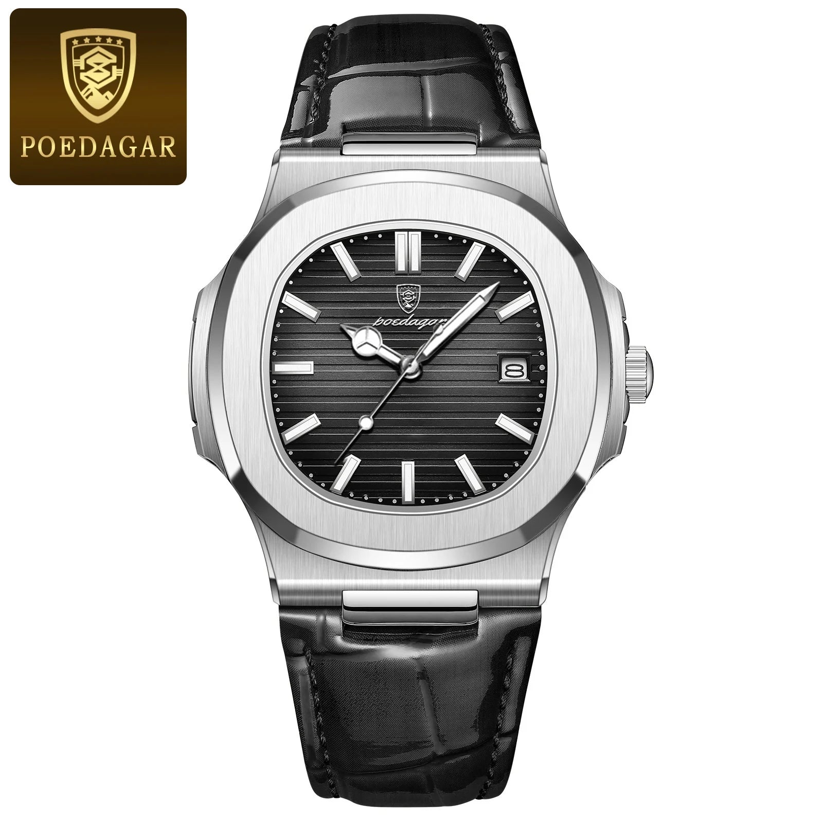POEDAGAR Top Luxury Man Watch Date Waterproof Luminous Leather Watches For Men High Quality Square Men's Quartz Wristwatch Reloj