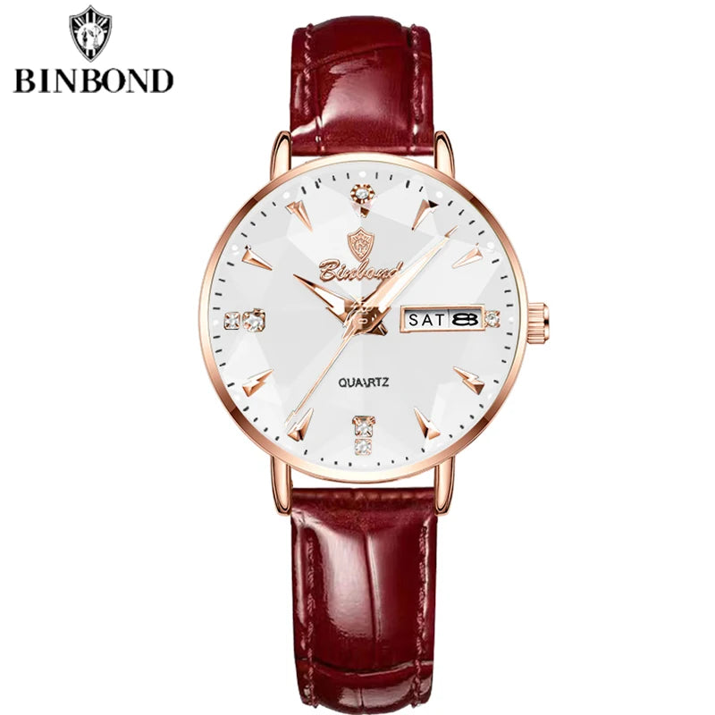 BINBOND New Women's Watch High Quality Elegant Jewelry Design Waterproof Quartz Watch Luxury Rose Gold Wmen's Watch Reloj Mujer