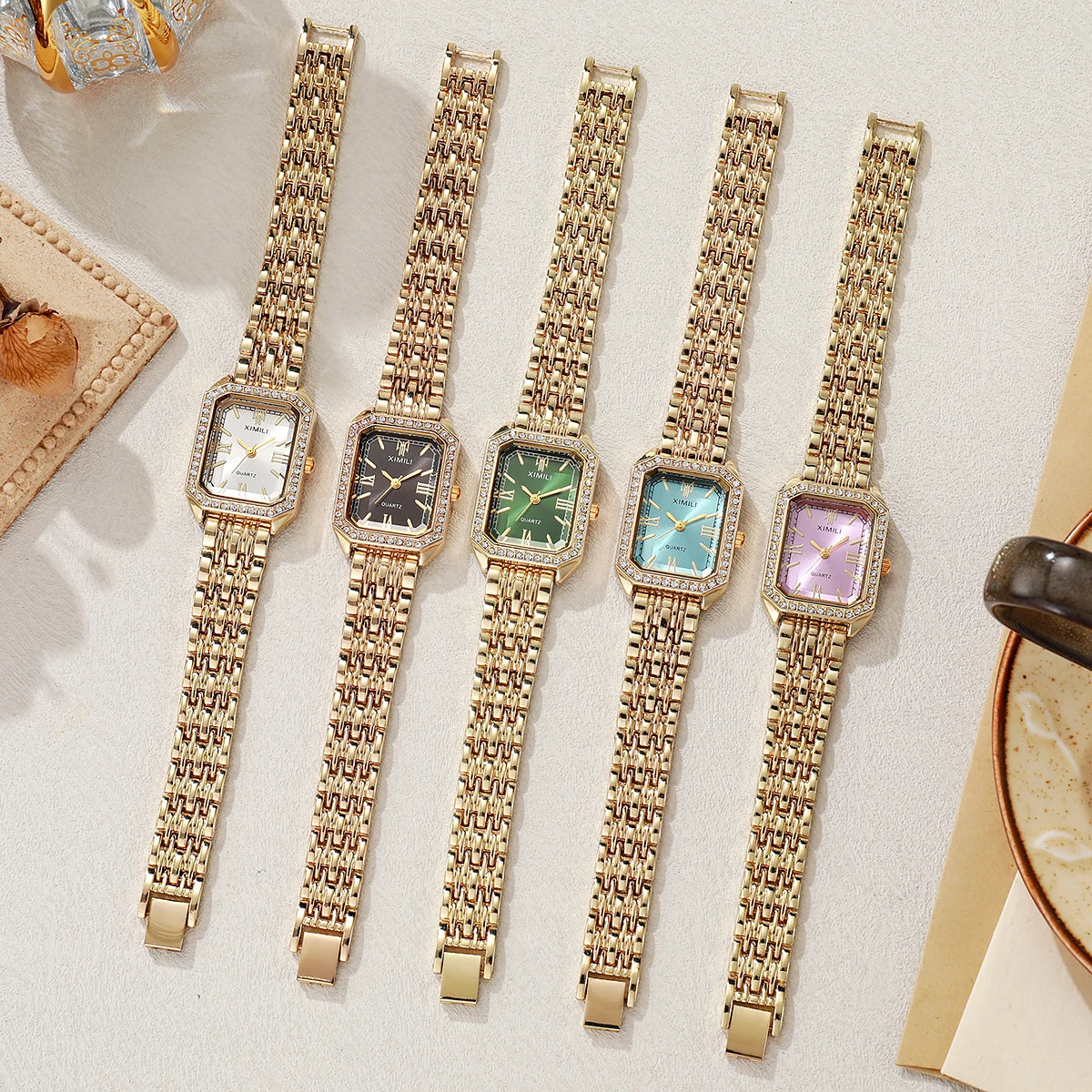 1/2/3/5PCS Fashion Rectangle Women Watches Set Ladies Rhinestone Quartz Watch Bracelet Strap Wristwatch（Without Box）