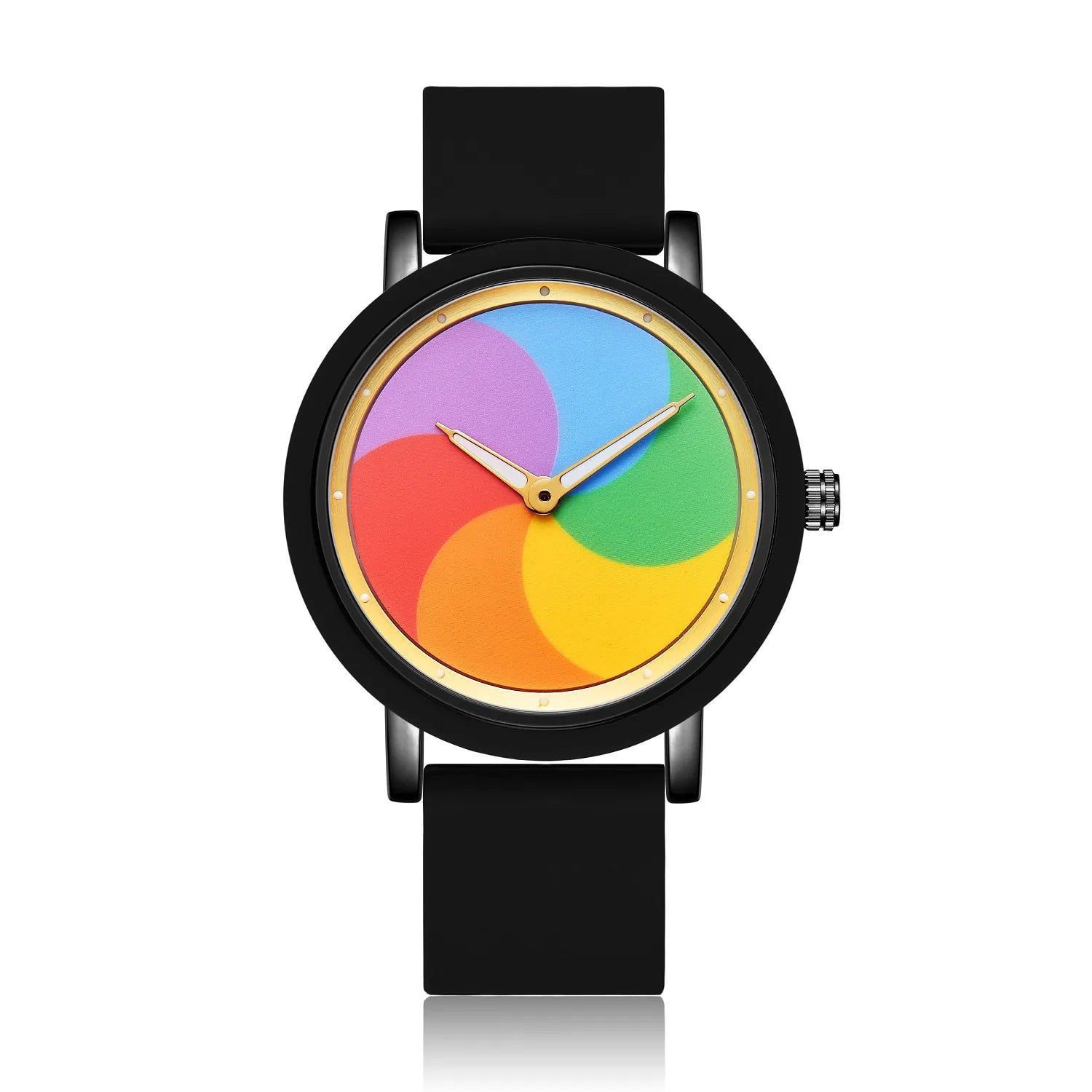 Personality leisure rainbow rotating dial silicone strap round quartz watch