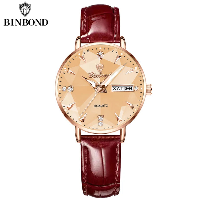 BINBOND New Women's Watch High Quality Elegant Jewelry Design Waterproof Quartz Watch Luxury Rose Gold Wmen's Watch Reloj Mujer