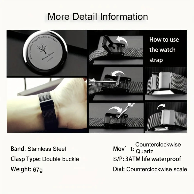 gift Enmex backward wristwatch creative design reversal time simple styleanti-clockwise casual  quartz  left-hand watch