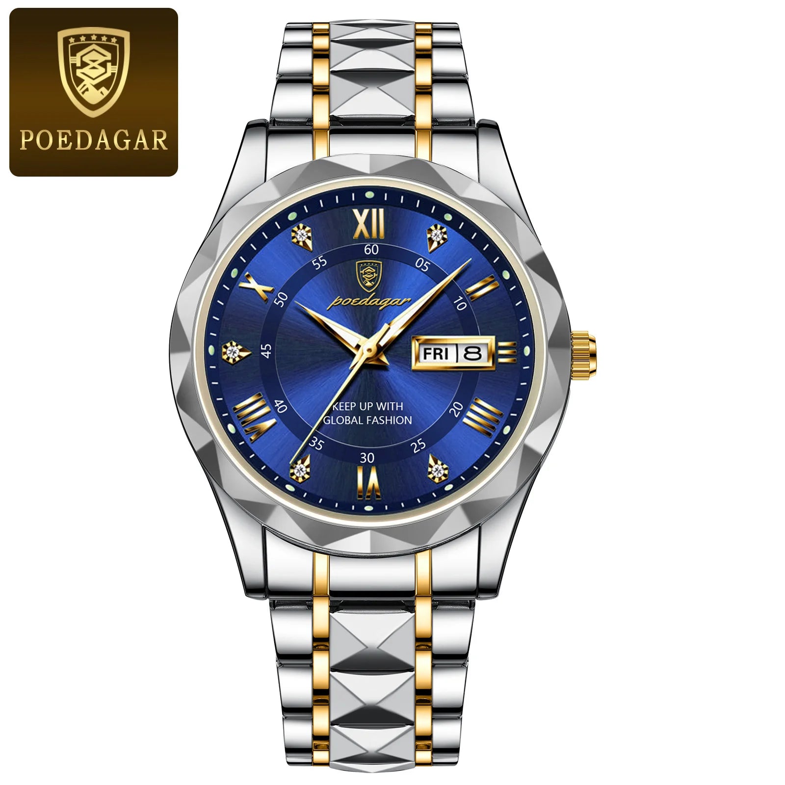 POEDAGAR Luxury Men Wristwatch Waterproof Luminous Date Week Watch For Man Stainless Steel Men's Watches Quartz Male Clock Sport