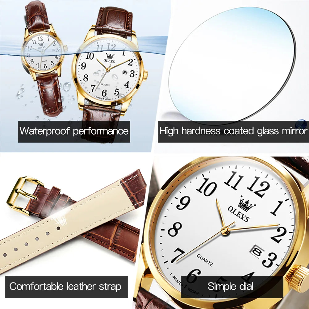 OLEVS Top Brand Quartz Watch For Women 50M Waterproof GMT  Watches Women's Sports Leather Strap Men Wristwtach Ultrathin
