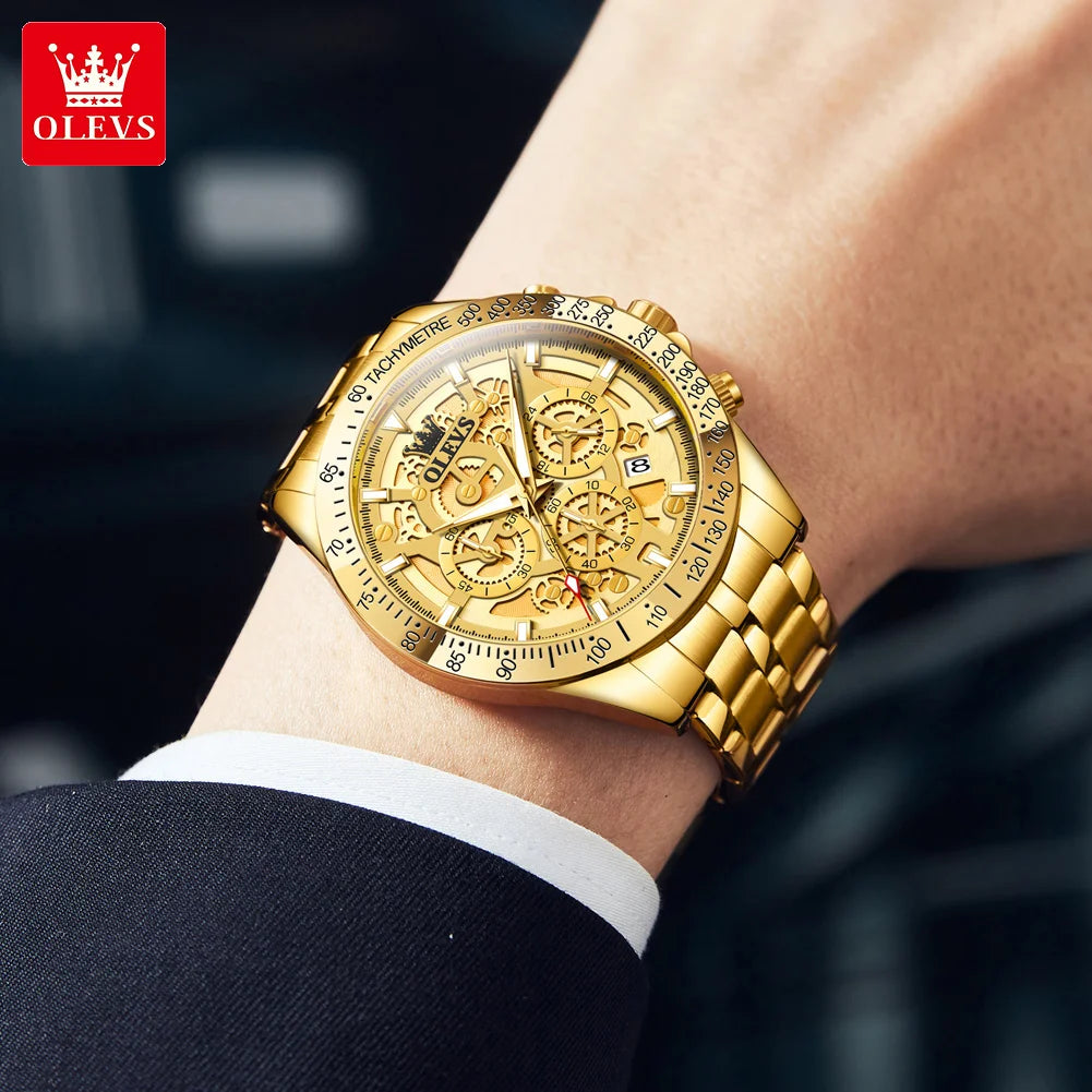 OLEVS 9913 Man Watches 44mm Big Dial Luxury Business Quartz Watch For Men Waterproof Luminous Chronograph Fashion Men Hand Clock