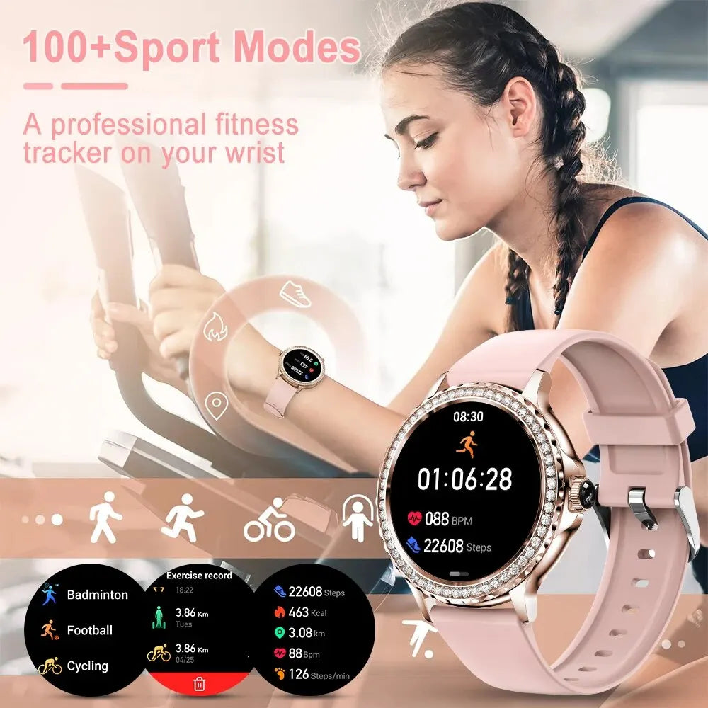 MEVADEN Rose Gold Smart Watch Bluetooth Call Lady 100+ Sports Mode Fitness Health Monitor Women Smartwatch for IOS Android NX19