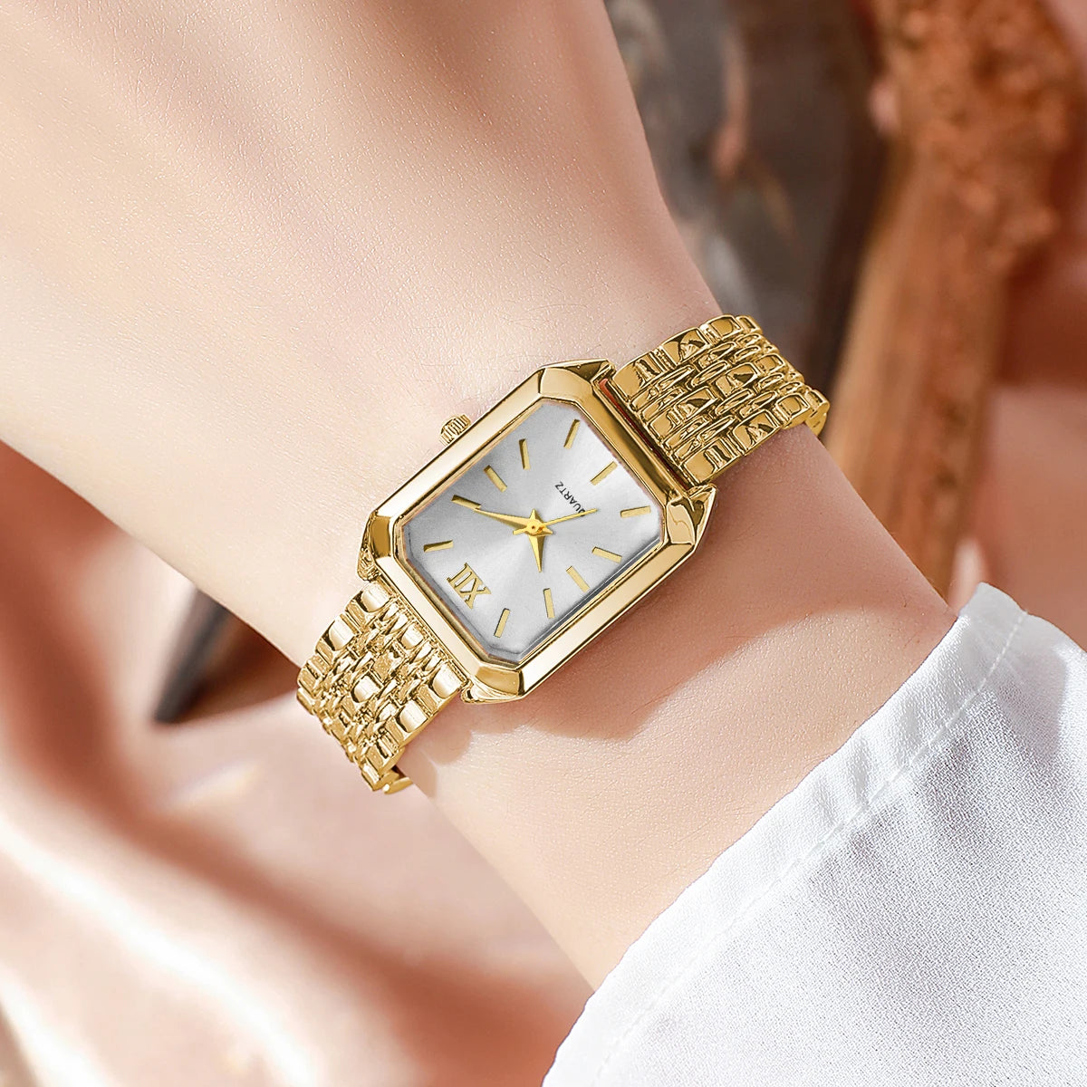 5PCS/Set Elegant Rectangle Women Watches Fashion Ladies Quartz Wristwatch Jewelry Set Reloj Mujer Girls Clock Gift（Without Box）