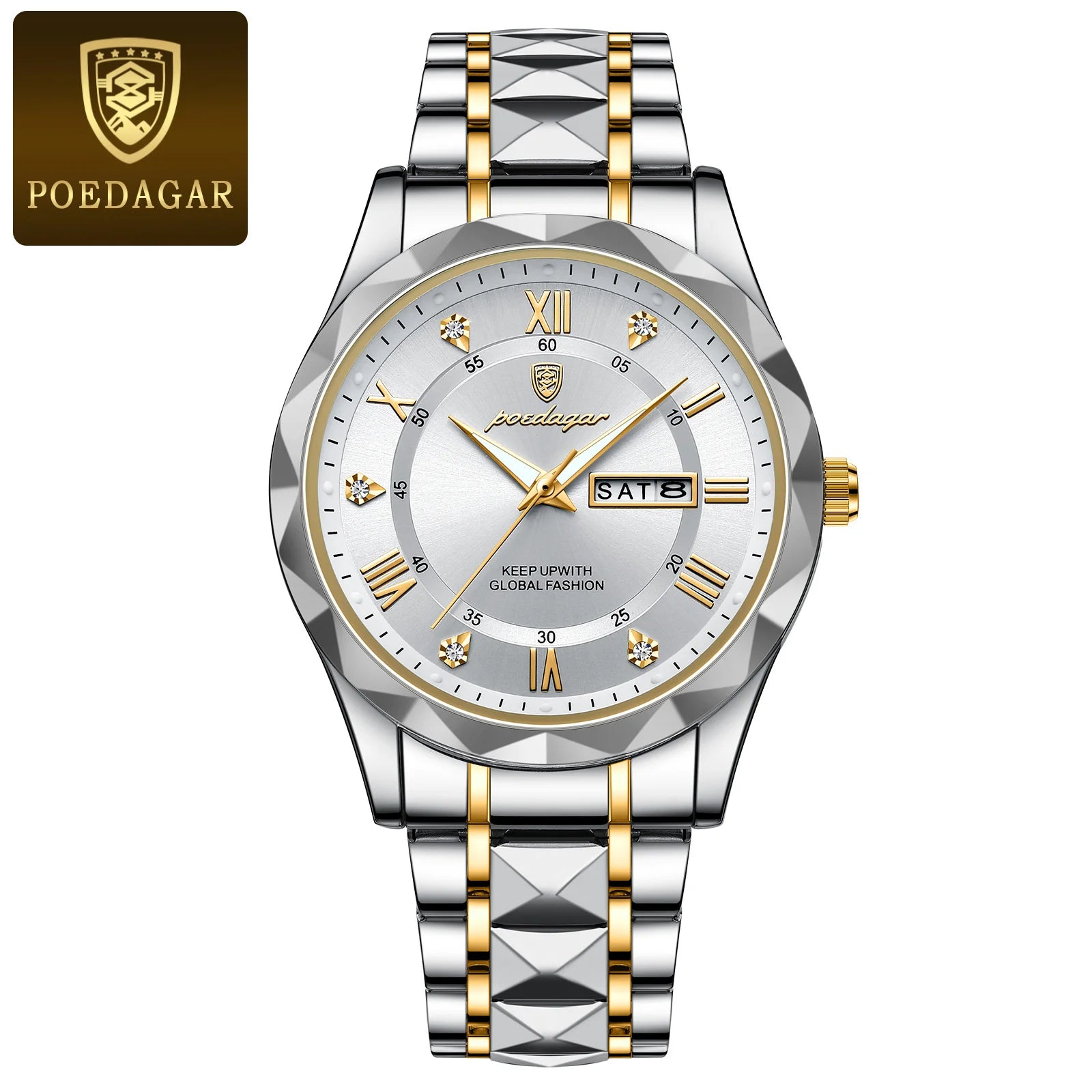 POEDAGAR Luxury Men Wristwatch Waterproof Luminous Date Week Watch For Man Stainless Steel Men's Watches Quartz Male Clock Sport