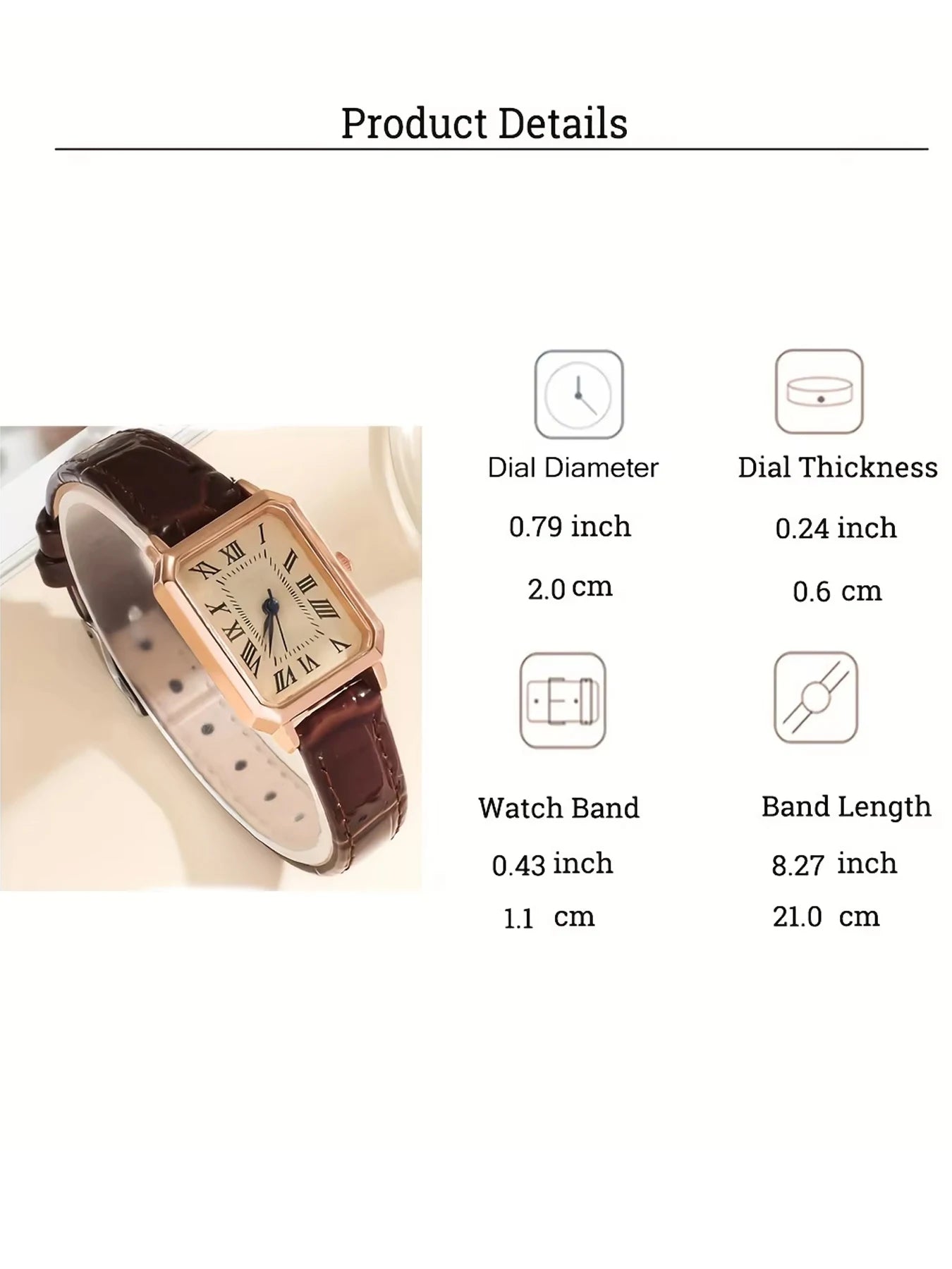 Casual Rectangle Pointer Quartz Watch Rome Fashion Analog Retro PU Leather Wrist Watch For Women Girls