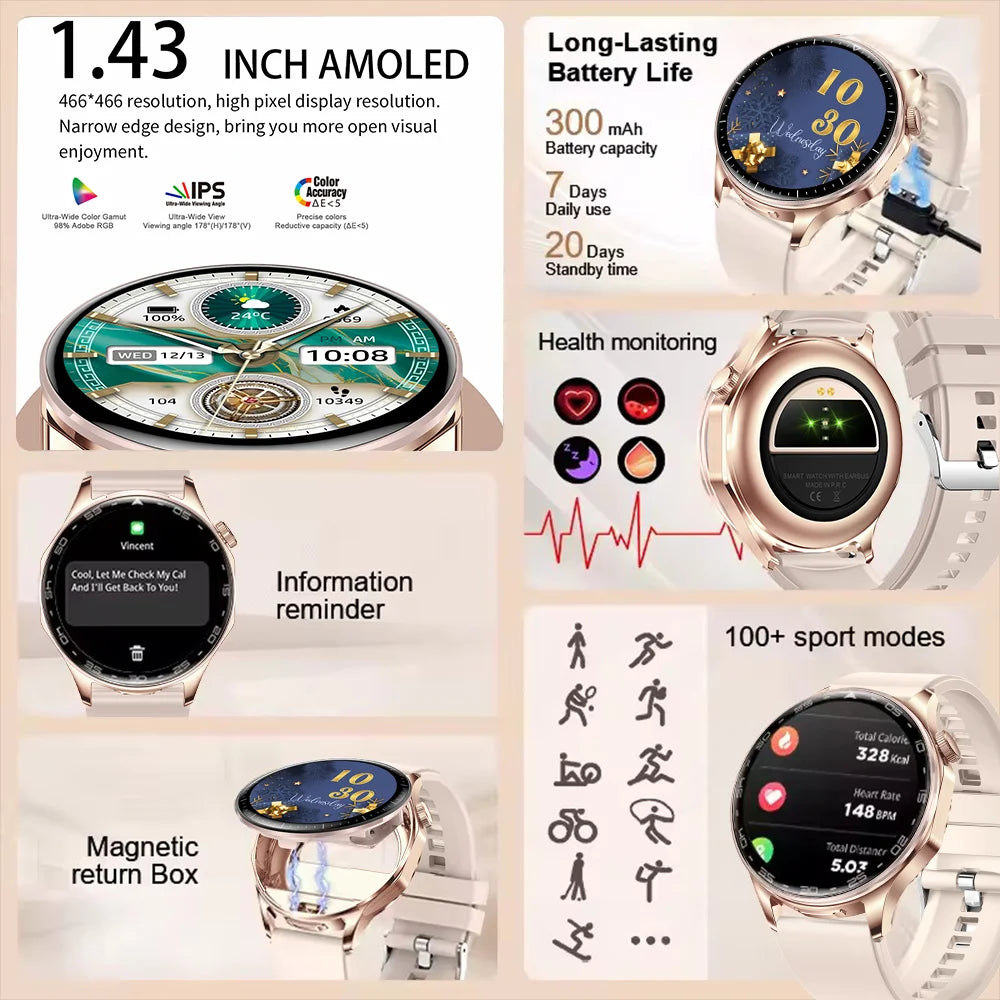 2026 new 2-In-1 TWS Headset Smart Watch 1.43" Women Men Sport Fitness motion Tracker Watches Earphone Music Smartwatch