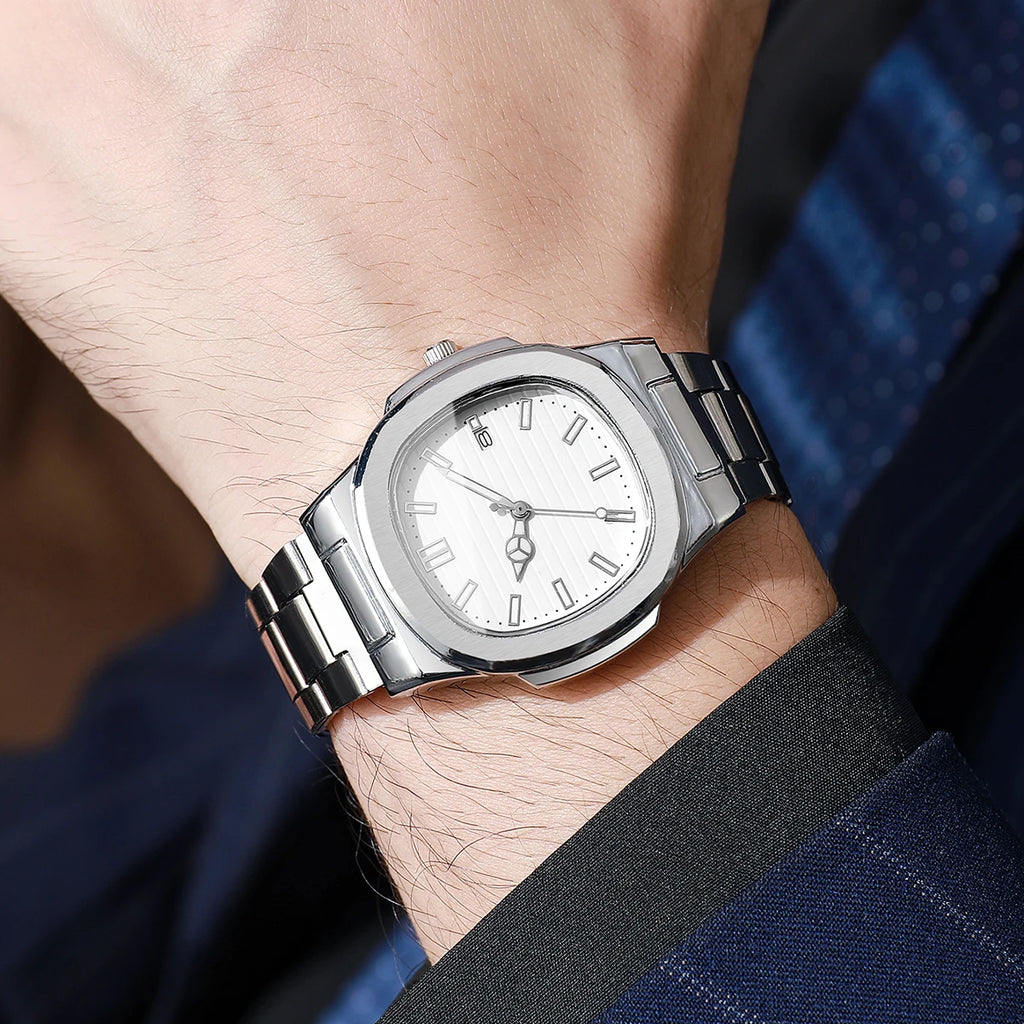 1pcs Men's Watch Fashion Casual Classic Square Scale Calendar Dial Trendy Handsome Quartz Watch ( Box Not Included)