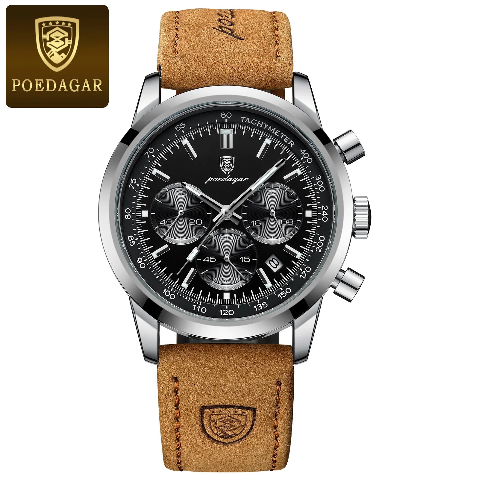 POEDAGAR Top Brand Luxury Man Watch Waterproof Chronograph Luminous Date Wristwatch For Men Quartz Leather Men's Watches Sprots