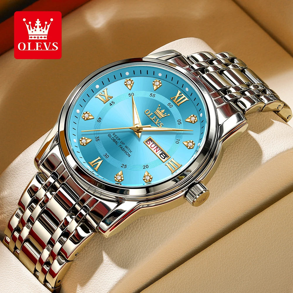 OLEVS 5513 Man Watches Exclusive Dual Calendar Original Quartz Watch For Men Diamond Roman Scale Waterproof Fashion Wristwatch