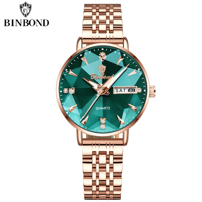 BINBOND New Women's Watch High Quality Elegant Jewelry Design Waterproof Quartz Watch Luxury Rose Gold Wmen's Watch Reloj Mujer