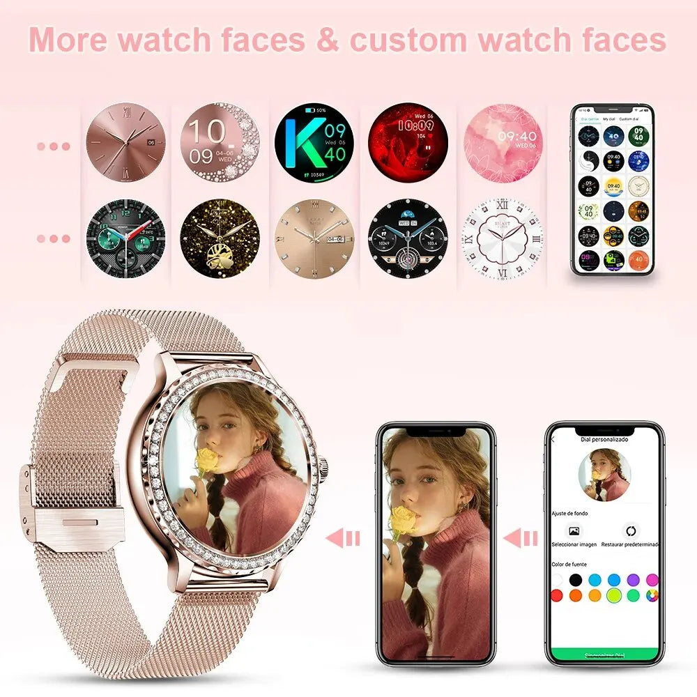 MEVADEN Rose Gold Smart Watch Bluetooth Call Lady 100+ Sports Mode Fitness Health Monitor Women Smartwatch for IOS Android NX19